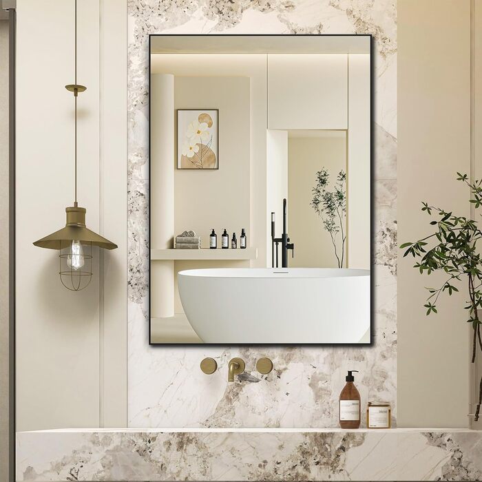 Дзеркало кругле Anyhi без рами, 40.6 см, для ванної, вітальні, спальні, монтаж на стіну, чорний