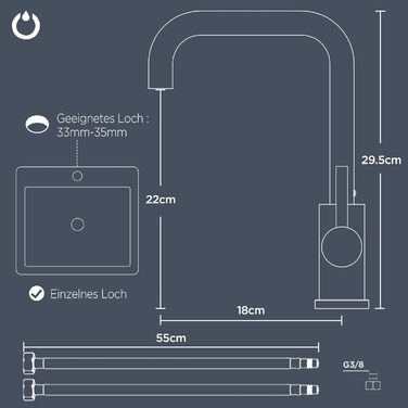 Змішувач для кухні FORIOUS з поворотним гусаком 360°, однорідний, з нержавіючої сталі, для встановлення в 1 отвір