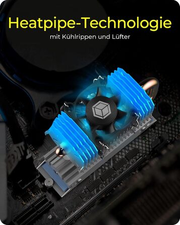 Охолоджувач для M.2 SSD ICY BOX з алюмінієвим радіатором та термопрокладками, без вентилятора, 10 мм, чорний