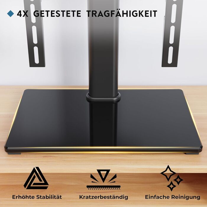 Підставка для телевізора BONTEC, регульована по висоті, поворотна, для LCD LED OLED телевізорів 24-60 дюймів, до 45 кг, VESA 400x400, універсальна, з кабелеуправлінням, чорна