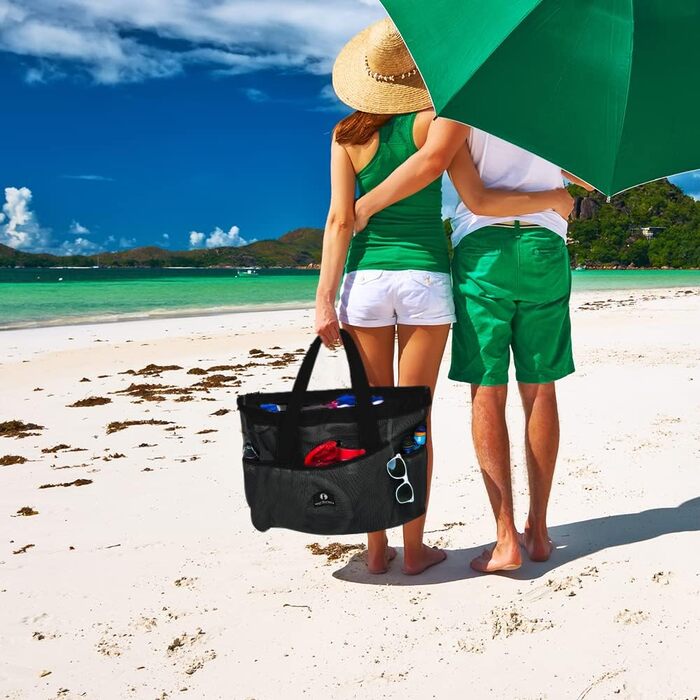 Red Suricata Large Mesh Beach Bag - Beach Bags and Shopping Bags (Black / Black)