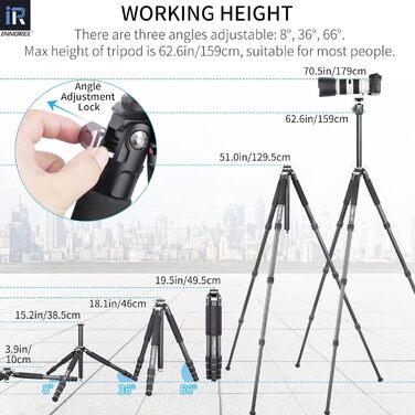 Професійний компактний вуглецевий штатив INNOREL GT284C для DSLR-камер з кулястим головкою, максимальне навантаження 25 кг