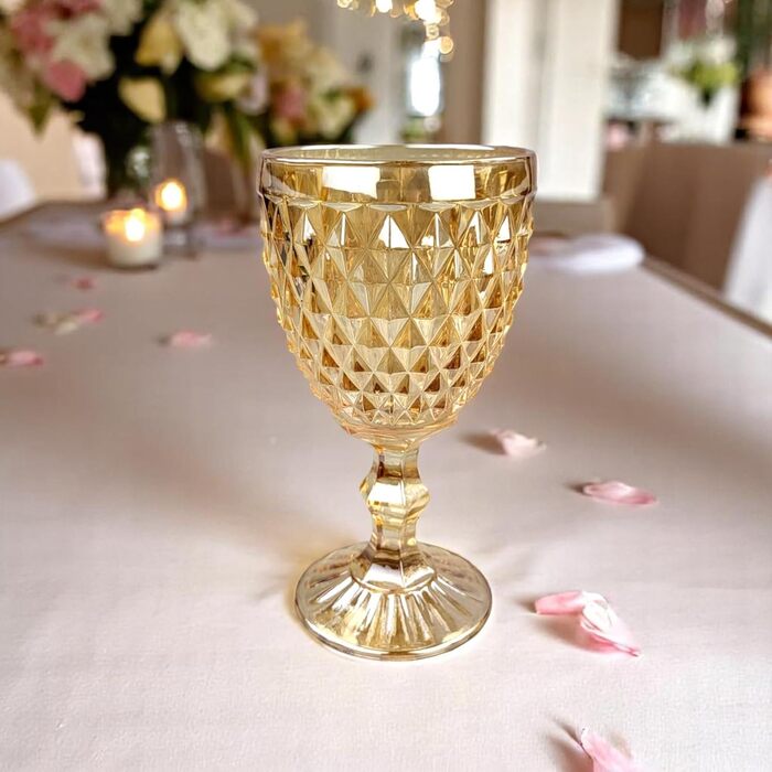Набір з 6 вінтажних кольорових келихів для вина та напоїв з діамантовим візерунком (Netz Gold-Glanz), келихи Long Drink, коктейльні келихи з тисненням, склянка, келих для вина, склянка для води, склянки-кубки позолочені блискучі