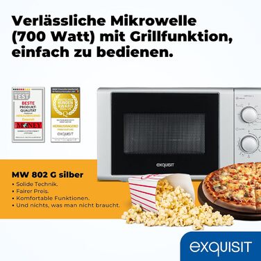 Мікрохвильова піч Exquisit MW 802G, 20л, 1000W, гриль, срібна