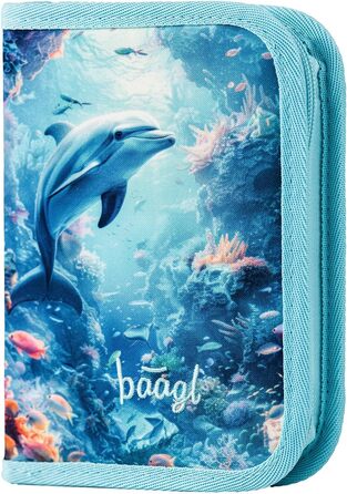 Шкільний рюкзак Baagl для хлопчика, комплект 3 шт., Zippy, 1 клас, для початкової школи, з нагрудним ременем, ергономічний (Ренн-авто, Дельфін)