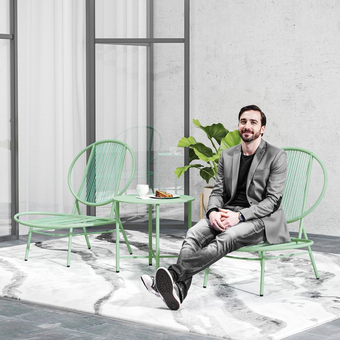 Набір для відпочинку на вулиці Outsunny Bistro-Set, 3 частини, зі сталі, стійкий до погодних умов. Набір садових меблів з бістро-столом, ергономічними стільцями у формі мушлі, набір для балкону та саду, група сидіння, набір для саду, зелений | Aosom