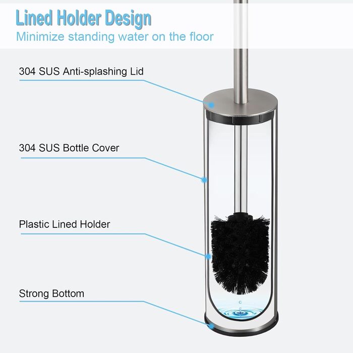 BGL 304 Stainless Steel Toilet Brush Holder - Long Design, Nickel Bristle Finish