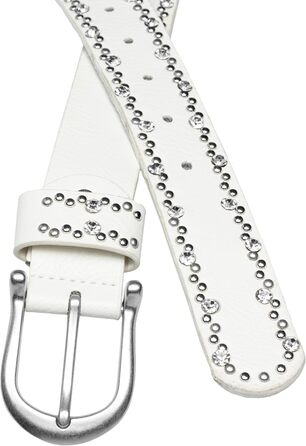Жіночий ремінь Caspar GU292 з декоративними стразами та заклепками, білий (105 см, обхват талії 107-111 см)