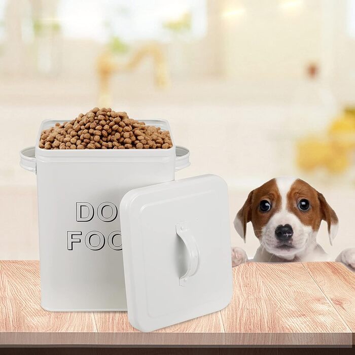 Контейнер для корму для собак Pethiy, 6.5 л, метал, білий - з міркою та герметичним кришкою