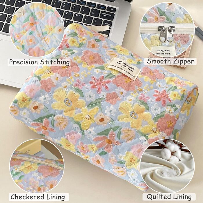 Набір косметичок 3 шт. з квітковим принтом для жінок та дівчат, дорожні косметички, кульчики для макіяжу, косметичні сумочки