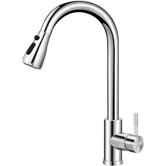 Крановий змішувач для кухні з висувною лійкою, високий поворотний кран з одним важелем, нержавіюча сталева кухонна мийка з шлангами