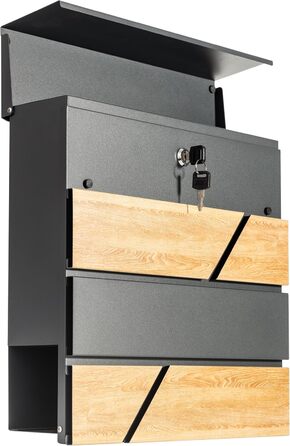 Поштова скринька Verda з газетницею, 37x37x11 см, антрацит RAL 7016, срібло, 2 ключі, комплект для монтажу. Дизайнерська настінна поштова скринька з відділенням для преси