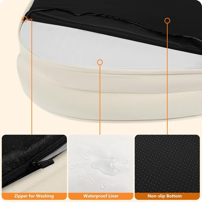 Ортопедичне ліжко для собак, ліжко-софа для собак з валиком для шиї, антиковзаюча підставка, знімне та пральне, для собак середніх та великих порід, 106 x 79 x 17 см, бежеве