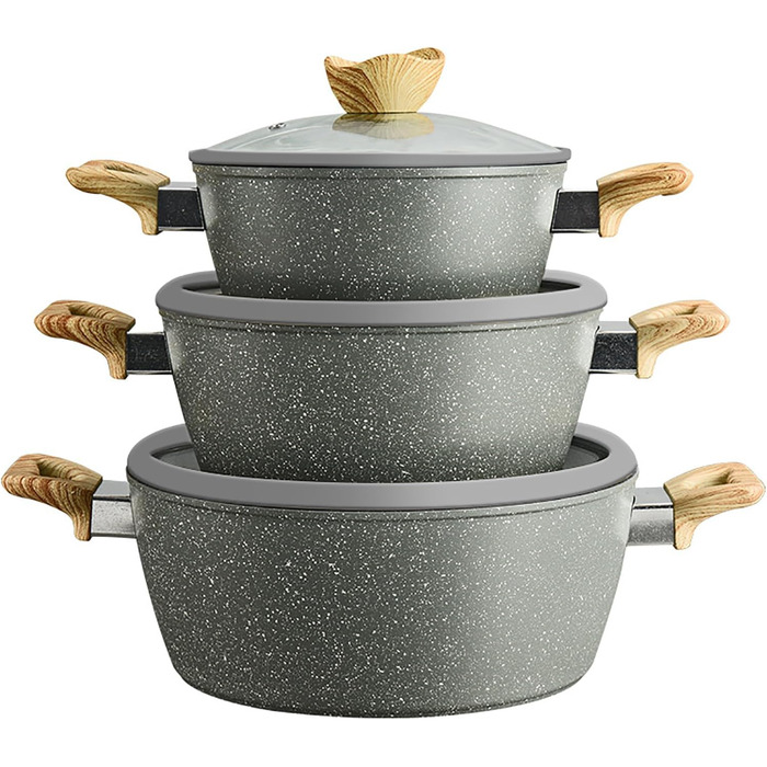 Набір каструль та сковорідок для індукційної плити: 12-ти частинний набір з гранітним антипригарним покриттям, без PFOA та PFOS, ідеальний для початківців та професійних кухарів (чорний)