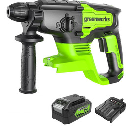 Greenworks GD24SDS2 Акумуляторний дриль-ударний SDS з безщітковим мотором, 0-1000 об/хв, 0-4500 уд/хв, 2 Джоулі ударної сили, БЕЗ акумулятора 24V та зарядного пристрою, 3 роки гарантії (SDS-дриль 4Ah)