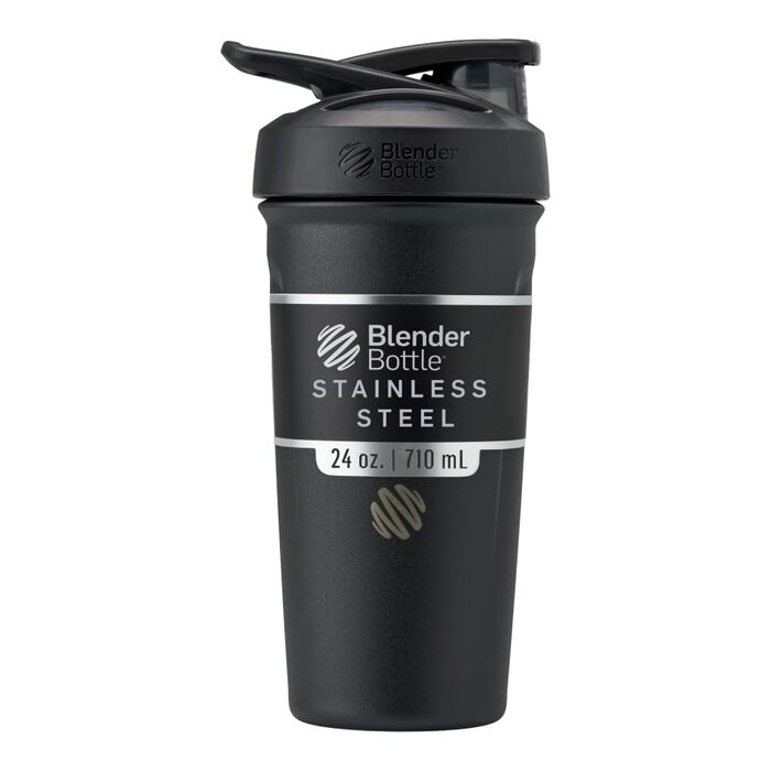 BlenderBottle Strada - Термофляга/Шейкер для протеїну з нержавіючої сталі, 710 мл, чорний. Подвійні стінки, вакуумна ізоляція, без BPA