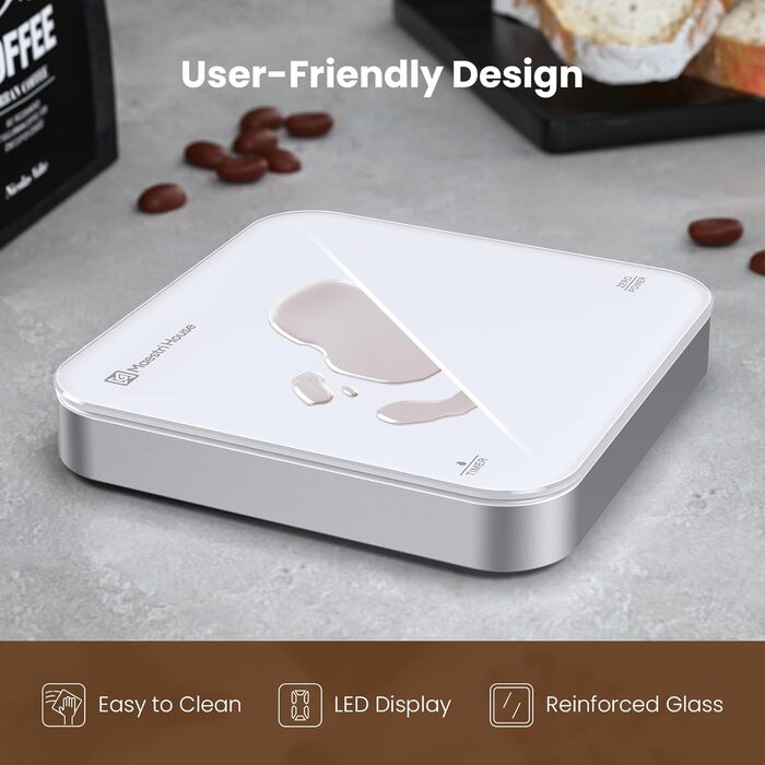 Maestri House Mini Espresso Scale with Timer - Rechargeable 2kg/0.1g Digital Kitchen Scale for Espresso & Pour Over Coffee - Portable & Accurate