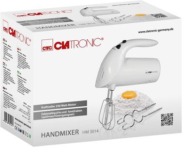 Міксер Clatronic HM 3775 потужністю 400 Вт: 5 швидкостей, турборежим, нержавіючі насадки, білий/сірий