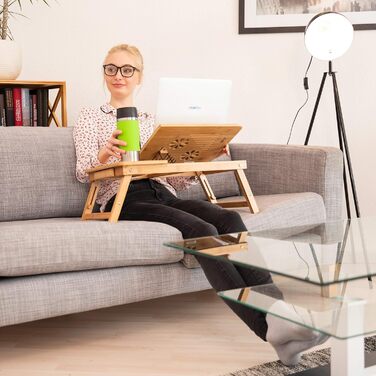 Столик для ноутбука Relaxdays в ліжко, бамбук з ящиком, 30 x 69 x 35 см, натуральний колір