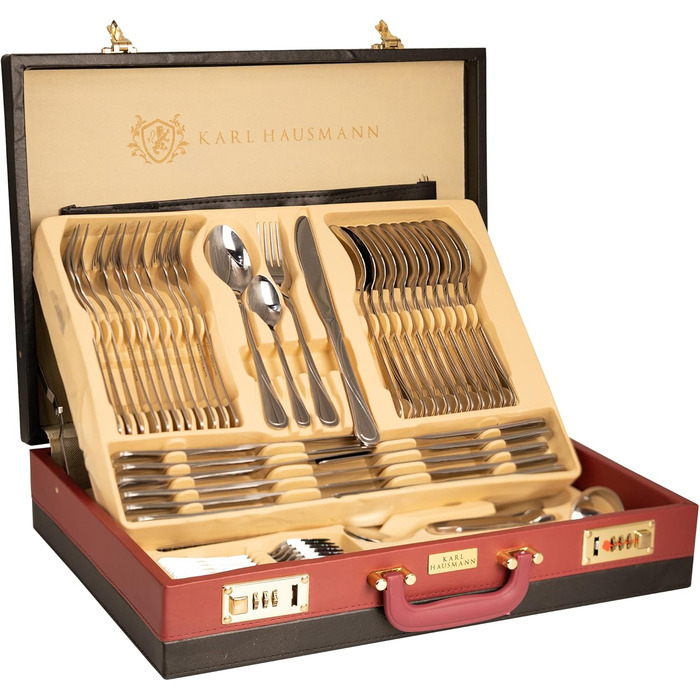 Набір столових приборів 72 предмети для 12 осіб з нержавіючої сталі 18/0 в кейсі - срібний столовий набір, придатний для миття в посудомийній машині - сучасні столові прибори, стійкі до корозії