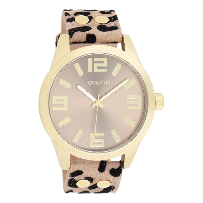 Жіночий аналоговий наручний годинник Oozoo Timepieces з шкіряним ремінцем, круглий циферблат, колір Леопард/Тауп