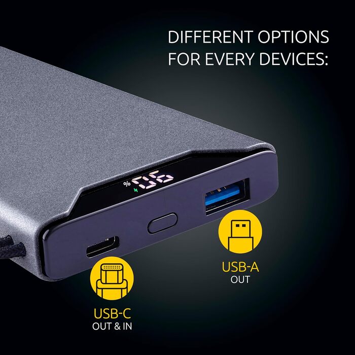 Powerbank Intenso F10000: 10000 mAh, PD 20W, QC 18W, USB-C/USB-A, Сірий