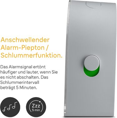Braun Classic Analog Alarm Clock with Snooze Function and Continuous Backlight, Quiet Quartz Movement, Gradually Increasing Alarm Tone in Grey, Model BC22G.