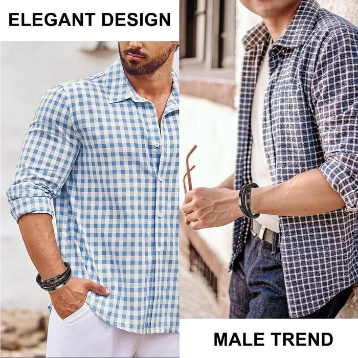 Чоловічий шкіряний браслет на магнітній застібці, з нержавіючої сталі, плетене браслет, ідеально підходить на день народження, День святого Валентина, Різдво або День батька (21 см, чорний)