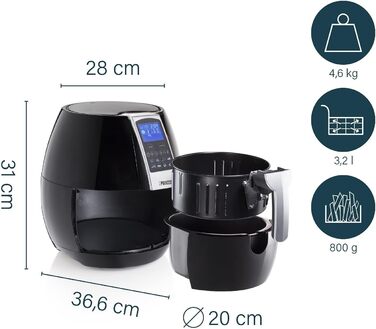 Princess Hot Air Fryer with 3.2 Liter Capacity, Digital Display, 8 Programs, 1500 Watt, Oil-Free, Air Fryer - Aerofryer182020 STANDARD DESIGN 3.2L