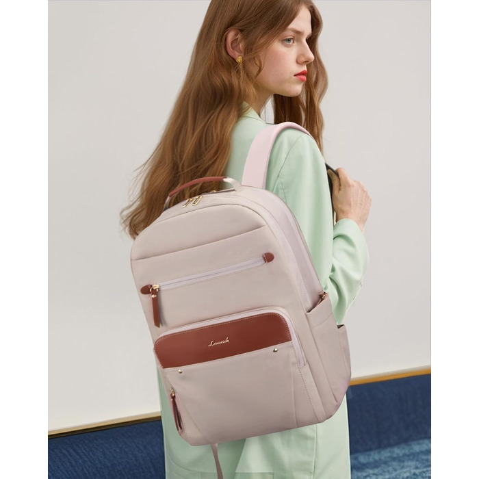 LOVEVOOK Рюкзак для ноутбука, водонепроникний, 15.6 дюймів, для роботи, школи, підлітка, велика пляшка води, елегантний, для роботи, навчання, подорожей, 15.6' (17', абрикозово-коричневий)