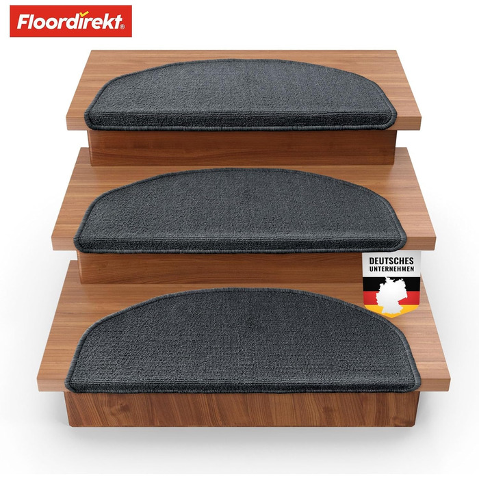 Килимок для сходів Floordirekt 15 шт. (65x23 см, напівкруглий, антрацит) - самоклеючий, для внутрішніх сходів