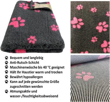 Килимок для собак Elropet Vetbed - преміум якість, 22 мм, для малих та великих собак. Розміри S/M/L (M 100x80 см, темно-сірий + рожева лапка)