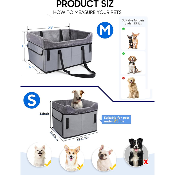 Автомобільний лежак для собак середніх порід, переноска-корзина для собак, з ременем безпеки та плюшевою подушкою, 45 кг