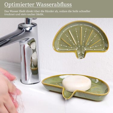 Керамічна мильниця з піддоном ANTIS'S HOME, Зелений милотримач на магнітній основі для ванної, душу та умивальника, Сучасний декор для ванної кімнати