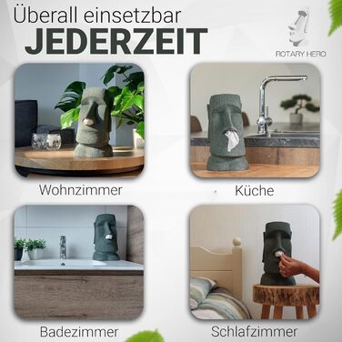 Rotary Hero Moai Tissue Box - Tissue Box with Moai Figure - Decorative Tissue Holder for Kitchen, Bathroom and Bedroom - 18 x 14.5 x 32 cm