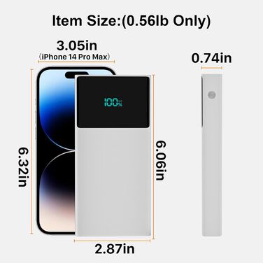 Портативний зарядний пристрій Power Bank 13000mAh з 2 вбудованими кабелями та LED-дисплеєм. Швидка зарядка PD для iPhone, Android та інших пристроїв.