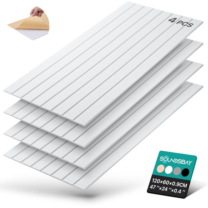 Акустичні панелі Soundsbay самоклеючі для звукоізоляції та декору стін, 120×60×0.9 см, білі (4 шт, 2.16 м²)