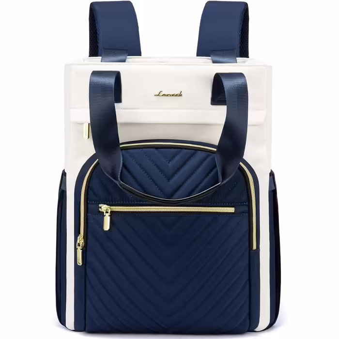 LOVEVOOK Handbag Backpack Women 2 in 1 Laptop Backpack Women with Laptop Compartment School Backpack Girls Teenagers Casual Daypacks Waterproof City Backpack for University, School, Travel, Work (17.3 inch, Beige Dark Blue)