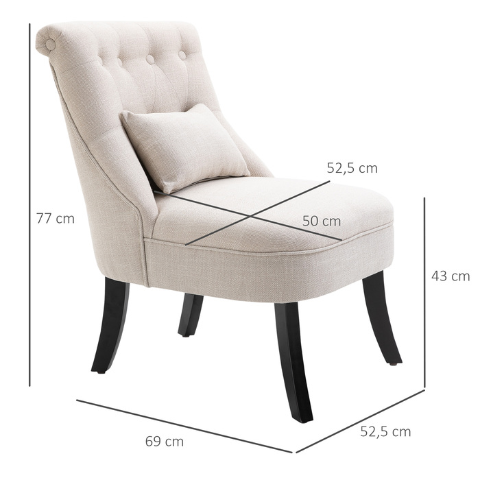 HOMCOM Cozy Upholstered Armchair with Backrest Cushion, Ideal for Reading and Relaxing, Linen-Look Fabric, 20.5 x 27.2 x 30.3 inches, Cream White