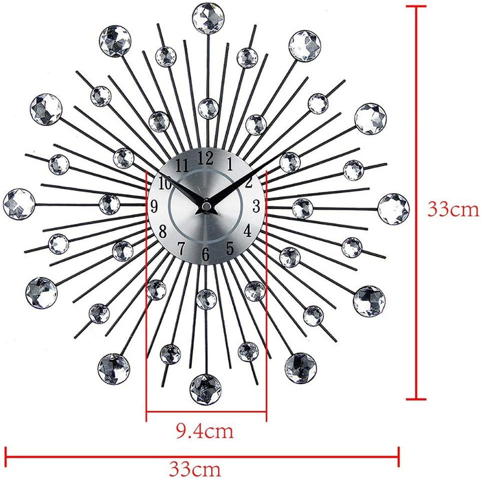 Silver Glitter Wall Clock, Large Kitchen Clock, Modern Designer Quartz Wall Clock, Analog Wall Clock (Silver)