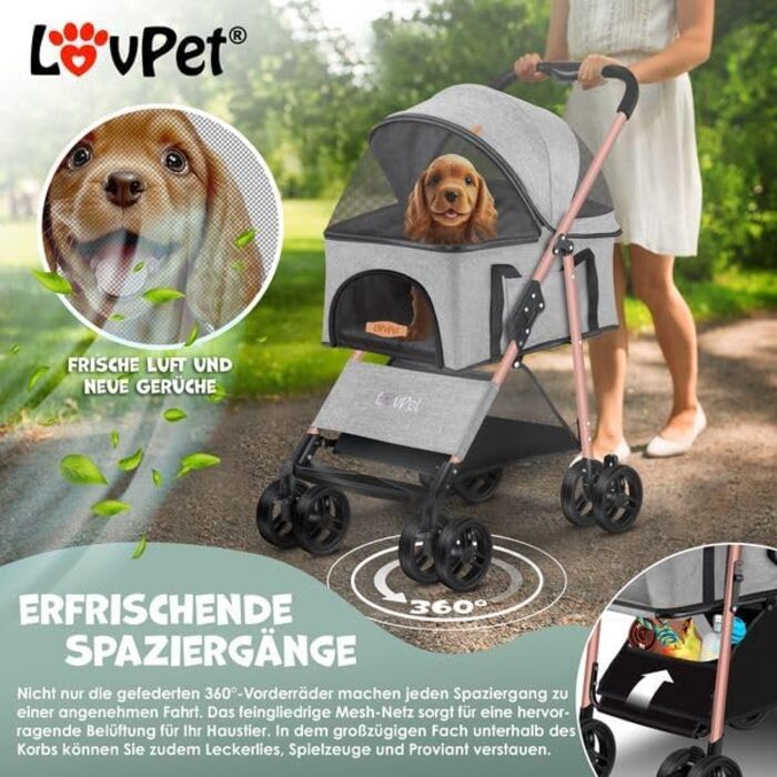 LOVPET® 2-in-1 Pet Stroller - Dog Buggy, Carrier & Jogger for Pets up to 20kg - Foldable, Grey