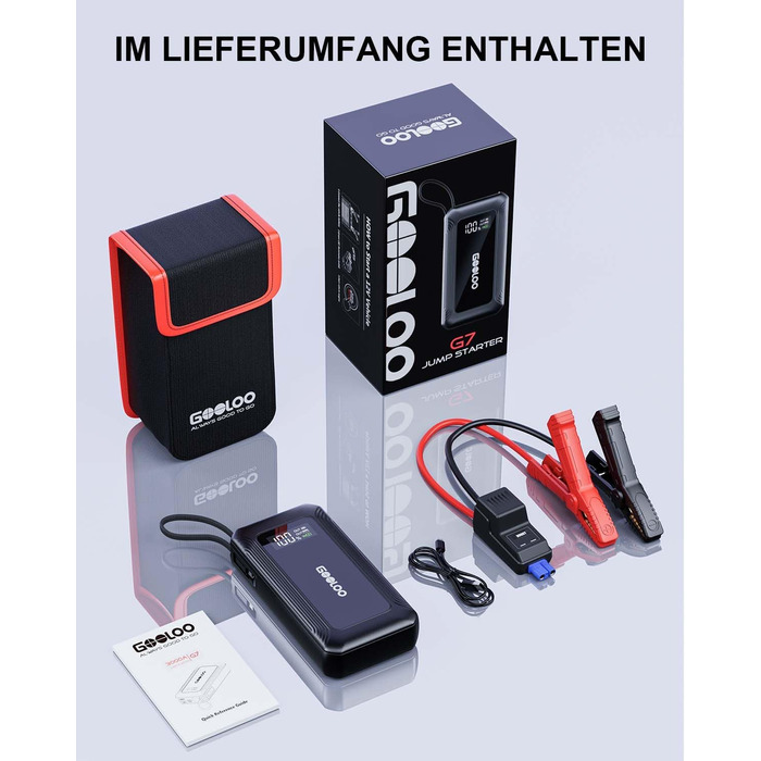 Powerbank для авто Gooloo G7 3000A: пусковий пристрій з USB-C, LED-ліхтарик, 12V (до 8.5L бензин/6L дизель)