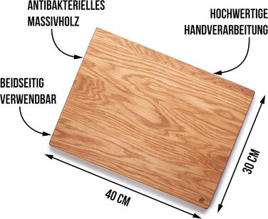 Cutting and Serving Board made of high-quality oak, 40 x 30 cm | Antibacterial kitchen board from Europe | Serving board, breakfast board, solid wood board