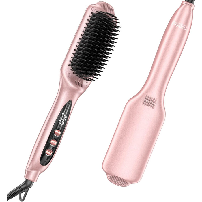 LANDOT Glättbürсте для випрямлення волосся з керамічним покриттям: електрична щітка-випрямляч з іонізацією, цифровим дисплеєм та регулюванням температури до 230°C (Rosengold)