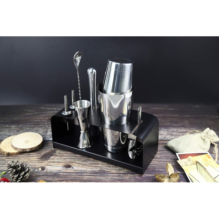 Sky Fish Cocktail Set, 8-Piece Bar Accessory Set with Stainless Steel Stand, Perfect Home Bartending and Martini Cocktail Shaker Set.