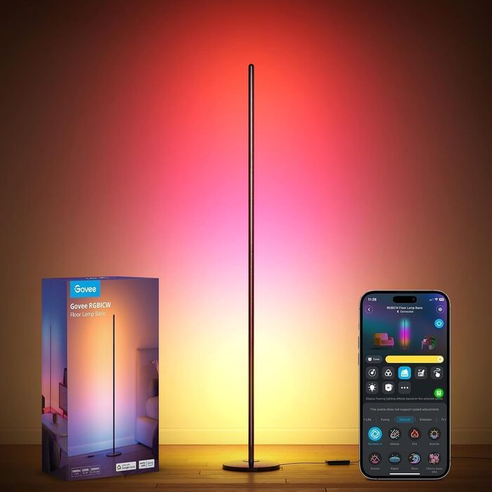 Govee LED-лампа RGBIC з Wi-Fi, диммування, сумісна з Alexa та Google Assistant, 16 млн кольорів, 58 режимів, музичний режим, DIY для ігор та сну, чорний, 1 шт.