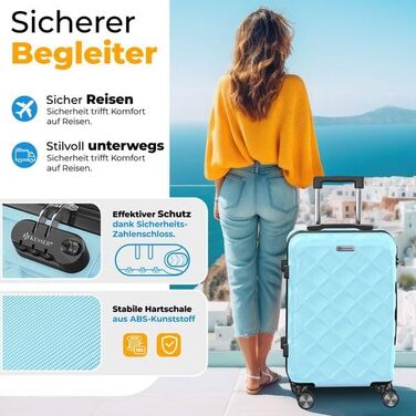 Набір валіз KESSER® 3 шт. | Валізи з ABS, кодований замок, ваги, органайзер, 360° колеса | Ручна поклажа та великі валізи для подорожей та бізнесу (Скай Блю)