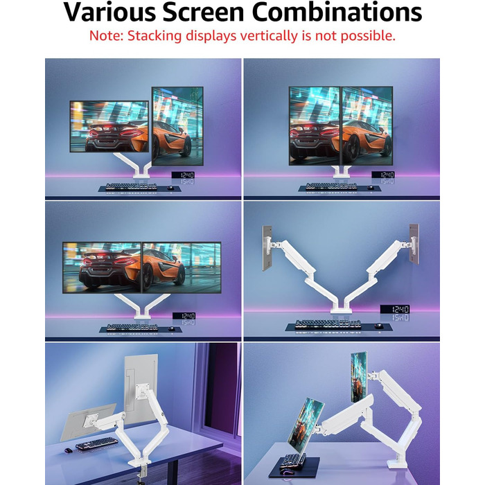 Кріплення для монітора ELIVED EV6012W: підставка для 2 моніторів (13-32 дюйми, 2-9 кг, VESA 75/100mm, регульована, білий)