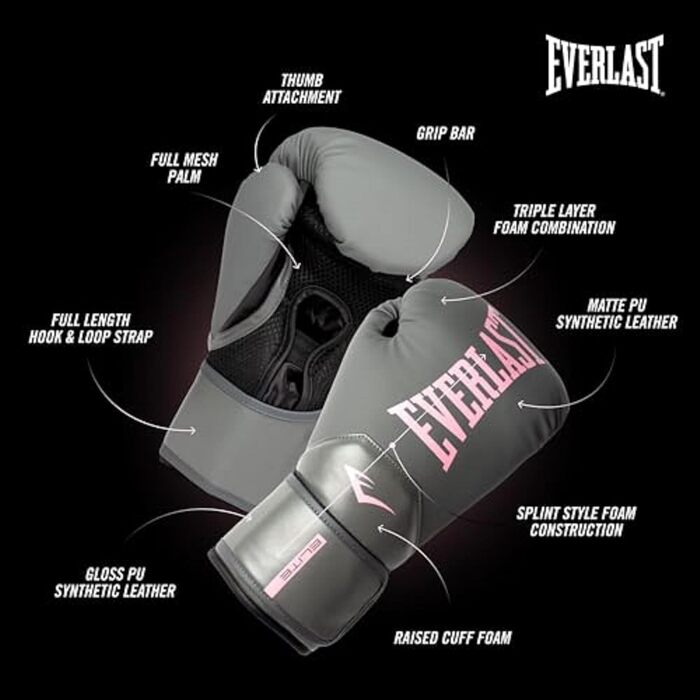 Боксерські рукавички Everlast Elite Prostyle для жінок (12oz, сірий/рожевий)