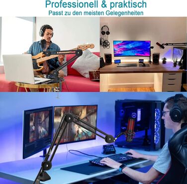 Кріплення для мікрофона на подовжувачі, регульоване, чорне. Сумісне з Blue Yeti, HyperX QuadCast. З адаптером 3/8' - 5/8'.